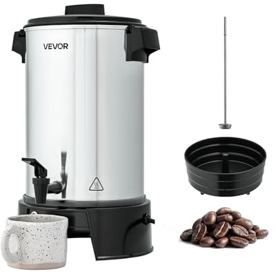 VEVOR Commercial Coffee Urn, 40 Cup 203oz Hot Beverage Dispenser with Dripless Faucet, 1090W Quick-Brewing Coffee Maker, Automatic Temperature Control, for Catering, Party, Church & Restaurant