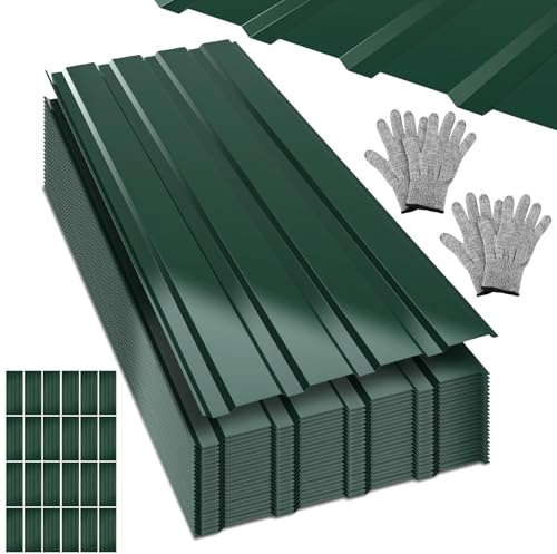 ISOISL Chapa trapezoidal para techo, 24 unidades, 115 x 45 cm = 12 m², chapa de acero ondulada para techo, cobertizo, caseta o garaje, incluye guantes de montaje, color verde
