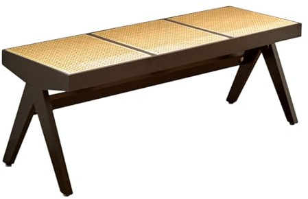 Massivt trä matbänk 128 cm vävd PVC rotting entrébänk robust vardagsrum sittplatser snygg svart finish perfekt för matsal och entré