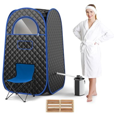 HOMFME Portable Steam Sauna Box, Sauna Tent with 3L Steam Generator, Remote Control, Wood Foot Massager & Foldable Chair, Personal Home Spa for Full Body Relaxation (Black)