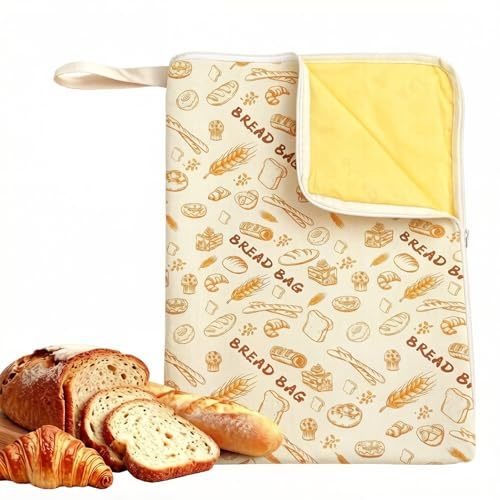 1 Pack Extra Large Beeswax Bread Bags with Zip Closure, Bread Bags for Homemade Bread, Bread Bag Reusable Cotton Linen for Sourdough, Beeswax Food Storage Bag for Home Bakers to Keep Fresh
