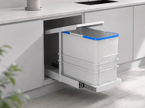 ROOMART Einbau-Mülleimer Küche ausziehbar 24L Mülleimersystem Unterschrank Hellgrau Schwarz (Hellgrau)