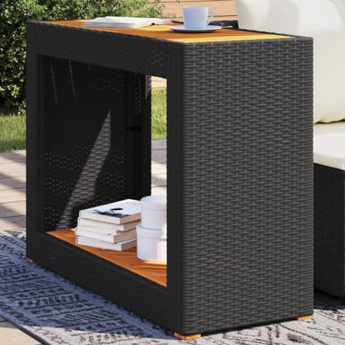 Zeehear trädgårds-sidobord med träplatta, svart poly rotting, väderbeständigt, vikbart, utrymmesbesparande, perfekt för terrass, balkong, utomhus och veranda, robust loungebord för grillar och