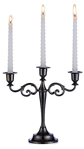 Sziqiqi Black metal candle holder 3-arms candle stand 27cm tall wedding event candelabra candle stick, Black