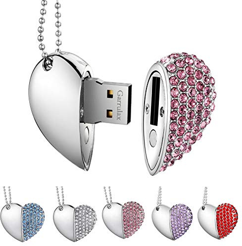 Garrulax Memoria USB, Pendive USB 2.0, Premium Impermeable Heart Diamantes 8GB / 16GB / 32GB Alta Velocidad Pen Drive Memory Stick Flash Drive Memorias