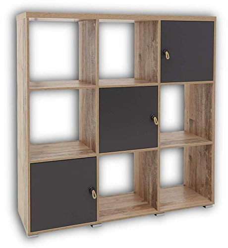 Stella Trading MERLIN Elegantes Jugendzimmer Würfelregal - stilvolles & ausdrucksstarkes Standregal in Old Style Optik, Anthrazit - 123 x 126 x 38 cm (B/H/T)