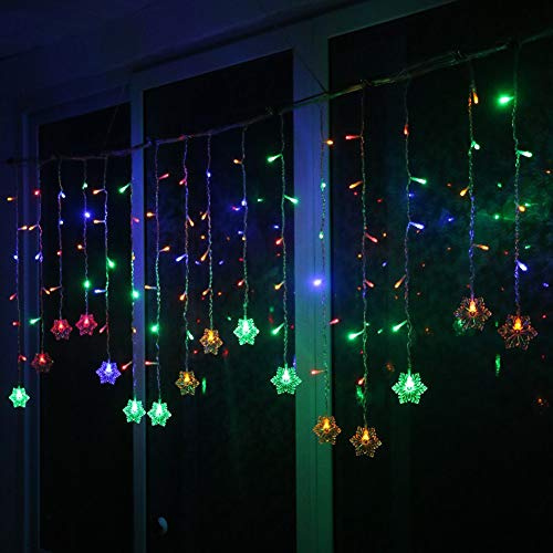 Klighten LED Lichtervorhang, Weihnachtsbeleuchtung USB Schneeflocke Licht, IR Fernbedienung Lichterkette, 3.5 * 0.65M, RGB