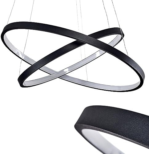 LED Hängeleuchte Canisteo, dimmbare Hängelampe in Schwarz, Hängeleuchte m. verstellbaren Ringen, 2-flammig, Höhe max. 120 cm, 46 Watt, 4828 Lumen, 3000 Kelvin, stufenlos dimmbar über Lichtschalter