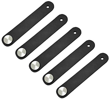 POFET 5 Stück Nordic Garderobe Schranktürgriff Weiche PU-Ledertürgriffe für Schrank Schublade Zugknöpfe Möbelbeschläge (26 x 140 mm) - Schwarz