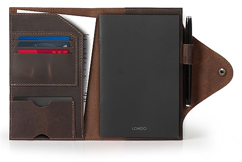 Londo Porte-Documents en Cuir Véritable avec Bloc-Notes et Fermeture à Pression
