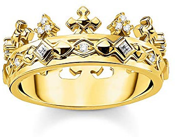 Thomas Sabo TR2302-414-14 - Anillo para mujer con corona, plata chapada en oro, 50, Plata, Zirconia cúbica