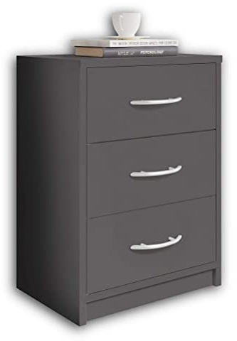 Stella Trading PEPE Nachttisch Graphit - Schlichter Nachtschrank mit drei Schubladen passend zu jedem Bett & Schlafzimmer - 39 x 54 x 28 cm (B/H/T) | 39 x 54 x 28 cm (B/H/T), Nachtkommode für das Schlafzimmer, modernes Design mit Stauraum
