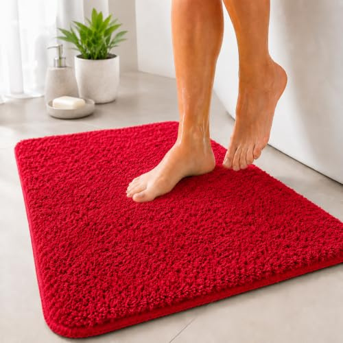Floordirekt Badematte Sky - Badezimmerteppich - Weicher, dichter Hochflor - Rutschhemmend & Schnell trocknend - Geeignet für Fußbodenheizung - Eckig & Rund (60 x 100 cm, Beerenrot)