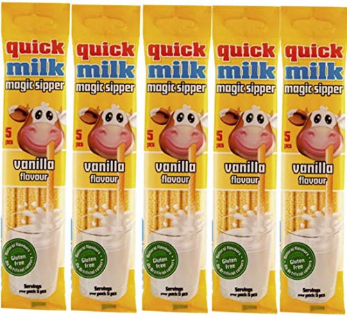 Quick Milk Vanille 5 Beutel mit je 5 Halmen Magische Milch Trinkhalme Strohhalme