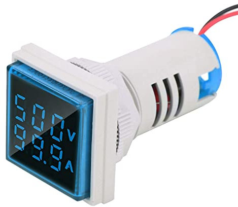 Luz Indicadora Led Pantalla Digital Probador De Voltaje Detector De Corriente Panel De Pantalla Dual De 22 Mm VoltíMetro AmperíMetro Ac 0-100a 60-500v Panel Empotrado(Azul)