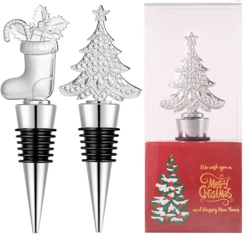 DAJAMAI Weinflaschenverschluss für Weihnachten, 2 Stück, Weihnachtsflaschenverschluss, Einzelverpackung, wiederverwendbar, Legierung, Weihnachtsbaum-Weinverschluss, geeignet für Weihnachtsfeier,