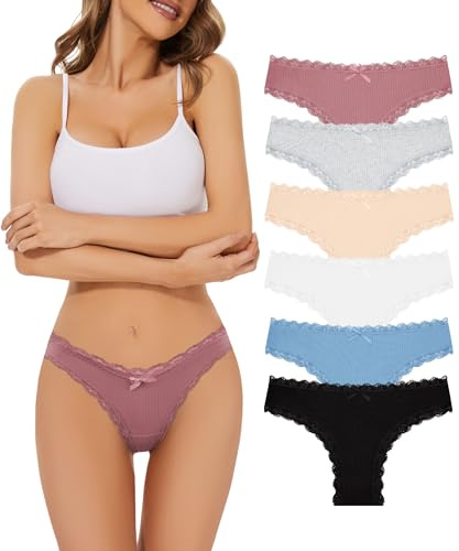 POWER FLOWER Perizomi in Cotone e Pizzo da Donna – Slip G-String a Vita Bassa, Intimo Traspirante e Morbido, Confezione Multipla T-Back (60049, L-XL)