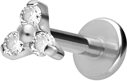 PIERCINGLINE Titan Labret mit Innengewinde Titan Aufsatz KRISTALLBLUME Piercing Lippe Nase Ohr Helix Tragus Medusa Farb & Größenauswahl