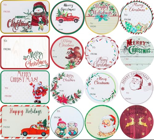 144Stk Weihnachts Etiketten Aufkleber Sticker selbstklebende Aufkleber Weihnachts Namensetiketten Weihnachtsnamensschilder Weihnachtsges Aufkleber für Geschenke Festival Urlaub Dekoration(36Entwürfe）