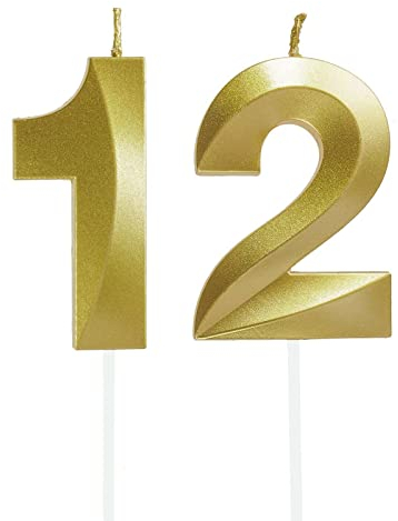 Lahviuu Geburtstag Zahlen Kerzen,12 Geburtstag Zahl Kerzen Gold Geburtstagskerzen Cake Topper Geburtstag Kuchendeko Kuchen Dekoration,für Hochzeit Party Hochzeit Jahrestag Feier Lieferungen