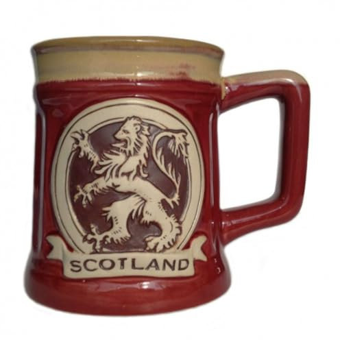 Glen Appin Stoneware Mug Scotland Pottery Mug for Coffe or Beer 16.9 oz(500 ml) (Lion Rampant - RED)