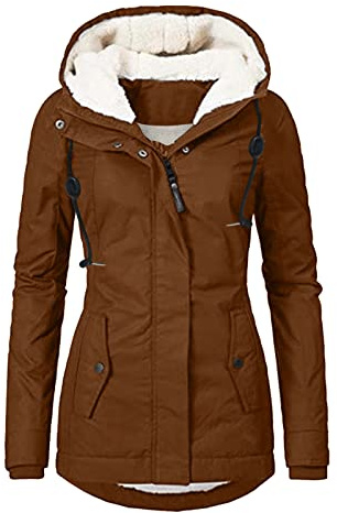 L9WEI Slim Winter Parka Women's Lined Winter Coat Warm Winter Jacket with Hood Thick Parka Outdoor Jacket Women Winter Lightweight Outdoor Jacket, brown, S