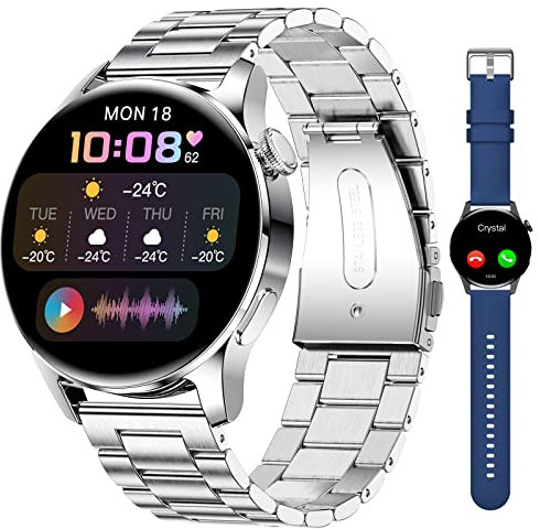 SIEMORL Smart Watch for Men, 1.32 Inch Bluetooth Calls, Fitness Tracker with Heart Rate, Sleep Monitor, Music Control Function, IP67 Waterproof Pedometer, Stainless Steel Smartwatch for Android iOS,