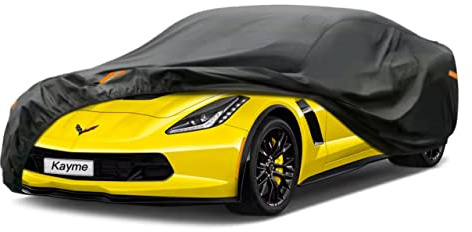 Kayme 7 Layers Car Cover Custom Fit for Chevrolet Corvette C4/C5/C7/C8 Coupe Convertible Targa (1980-2025) Waterproof All Weather for Automobiles, Outdoor Full Cover Rain Sun UV Protection.Black