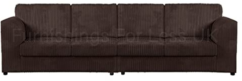 New Luxor Chocolate Fabric 4 Seater Long Sofa | Fullback Jumbo Cord Settee Large Couch For Living Room (Full Back Cushions, Chocolate)