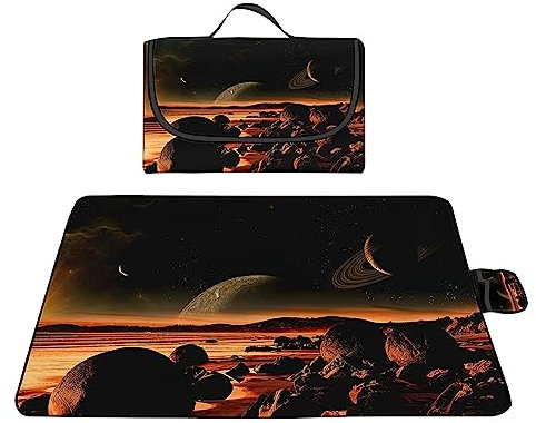 TengYuer Picknickdecke 180x200cm Stranddecke Wasserdicht Sandfrei Isoliert Faltbar Strandmatte mit Tragegriff Outdoor Campingdecke XXL für Camping Parks Strände Picknick Gelbes Universum