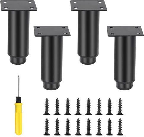 DBREAKS 4 Stück Möbelfüße, 12-19cm Verstellbare Möbelfüße, Schwarz Metallfüße, Tischbeine mit Schrauben, Möbelbeine&Schrankfüße für Couchtische,Schränke, Sofa,Nachttisch,TV-Schränke, Schubladen