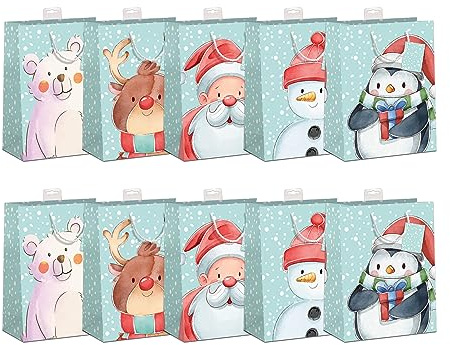 Geschenktüten Weihnachten DIN A5 | Stabiler Boden, Randverstärkung & Karte | Geschenktaschen Weihnachten, Weihnachtstüten | 18x23x10cm | FSC®-zertifiziertes Papier (150 g/m²) | 10 Stück