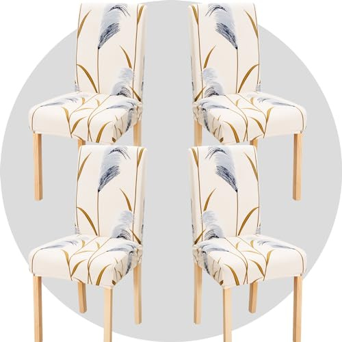 TOMMO Dining Room Chair Covers Set of 4, Stretch Removable Washable Spandex Dining Chair Slipcovers Protectors, Kitchen Chair Covers for Dining Room Party Hotel Ceremony Banquet(Reed Beige)