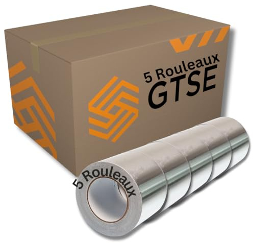 GOCABLETIES - Ruban Adhésif Aluminium 100 mm x 50 m Lot de 5 rouleaux | Imperméable et résistant à la chaleur - pour sceller, réparer, isoler et ventiler