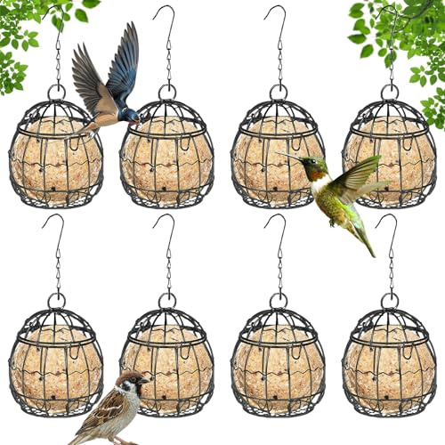 Qivine 8 Stück Meisenknödelhalter, Meißenknödelhalter Vogelfutterstation, Metall Vogelfutterspender zum Aufhängen, Futterspender Vögel mit Klappdeckel für Wildvögel, Durchmesser 7cm (Schwarz)