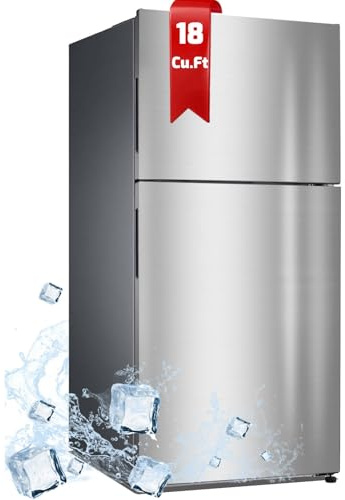Smad Top Freezer Refrigerator 18 Cu Ft, Full Size Refrigerator with Freezer, Frost Free Refrigerator Stainless Steel Double Door 33, LED Light, Adjustable Thermostat