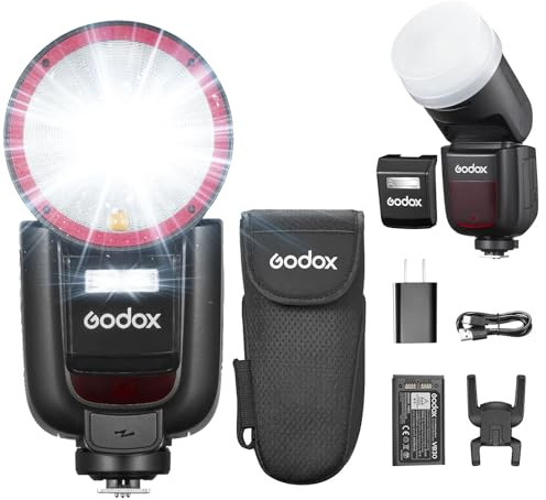 Godox V1 Pro C V1Pro-C Flash with Magnetic Ring & Diffuser Kit for Canon Camera 76Ws 2.4G HSS TTL, Detachable Sub Flash, 1.3s Recycle Time 500 Full-Power Flashes, USB-C Charging Battery, Modeling Lamp
