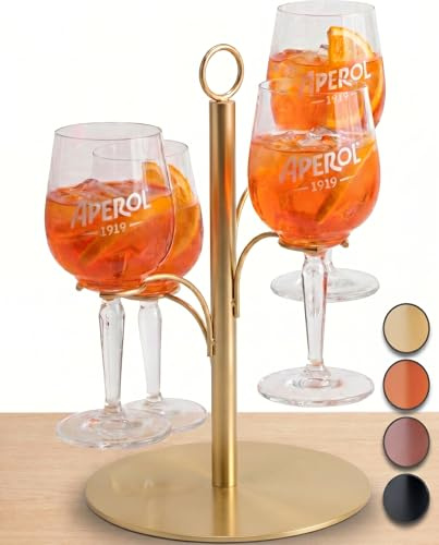 SpritzUpYourLife Getränke Tower ohne Montage - Aperol Ständer für 4 Gläser - Aperol Geschenk für Freundin - lustige Aperol Deko - Cocktail Tower und Hochzeit Deko (gold)