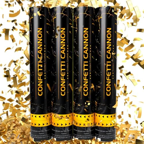 Set 4 Golden Color Confetti Cannon Paper Poppers Parties Celebrate,Proposal,Wedding,Birthday,Graduation,Anniversary,Baby Shower Christmas Hand Twisted Party Poppers Golden Wedding Anniversary