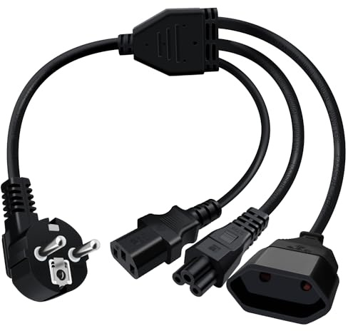 HuaLiSiJi Kaltgerätekabel y Kabel Kaltgerätekabel Splitter Kaltgerätestecker Gewinkelt Typ F (CEE 7/4) auf C13+C5+Euro Buchse, Für Computer Server Monitor Reiskocher 16A/250V (0.5m)