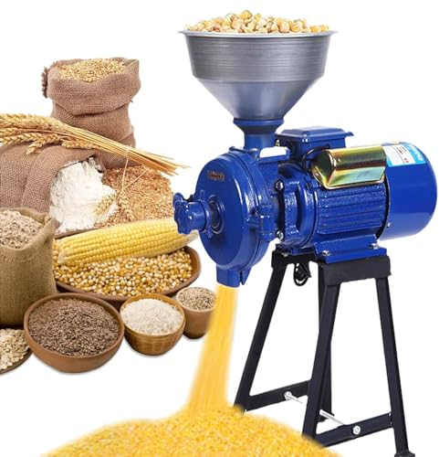 LSBHPPD 2200w Macinino per Cereali Elettrico,Macinino Elettrico,Macinino per Foraggi E Cereali,Macinino per Semi di Lino,Macinino in Acciaio Inox,con Imbuto Uso Domestico,Blue
