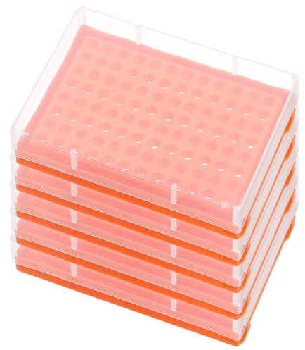PATIKIL Portoir À Tubes PCR De 96 Puits Pour Tubes À Bandelettes De Test 0.2ml, 5pcs Plateau De Remplissage De Tubes Étanche Support À Tubes De Centrifugeuse, Orange