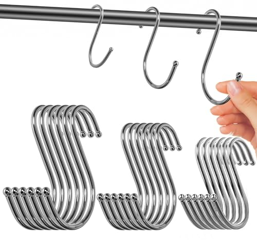 GOTRUST 18PCS S Haken zum Einhängen, S-Haken 3 Verschiedene Größen, S-Förmige Metallhaken, Edelstahl Hängehaken Kleiderhaken Küchenhaken Für Küche Badezimmer Schlafzimmer Büro