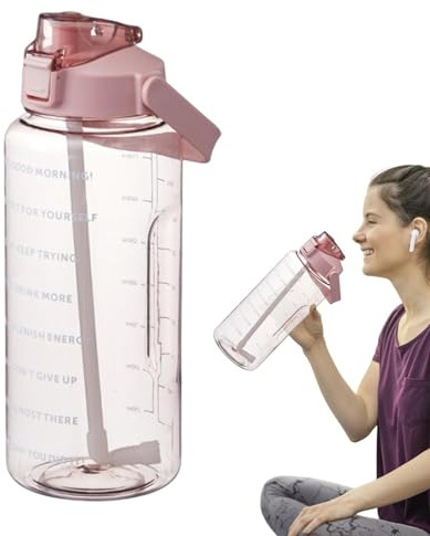 Générique 2 Litri Con Cannuccia, Grande Borraccia Sportiva Con Cannuccia E Marcatura 'ora Bottiglia Di Acqua Motivante Per Palestra All'Aperto, Bottiglia Impermeabile Plastica Senza BPA