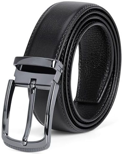 KTMOUW Gürtel Herren Leder Ledergürtel Herren Verstellbar für Herren Business Anzug Lässig 32mm Breit Schwarz