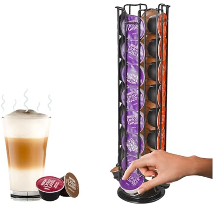 Rotating Coffee Capsule Stand for Dolce Gusto - Wire Rack Holds 24 or 32 Pods, 360° Rotating Coffee Pod Tower, Space-Saving Kitchen Storage Organizer (32)