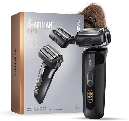 MANSCAPED® The Chairman™ PRO Men’s Electric Foil Face Shaver - Two Interchangeable Blade Heads, SkinSafe® Four-Blade Foil & Stubble Trimmer, USB-C Wireless Compatible Charging, Gentle on Neck