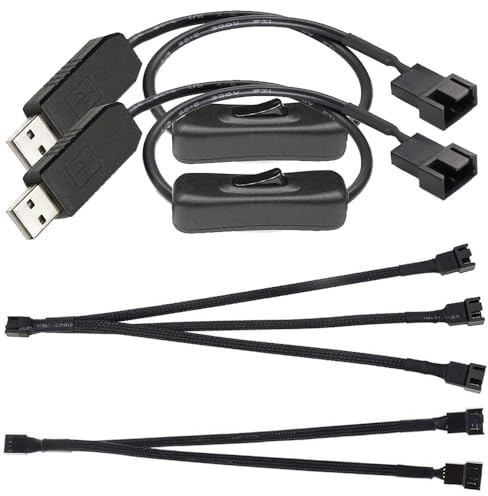 Gebildet Lot de 2 câbles d'alimentation Step-Up USB vers 3/4 broches PWM 5 V - Gaine USB - Avec interrupteur - Câble répartiteur PWM 2/3 voies