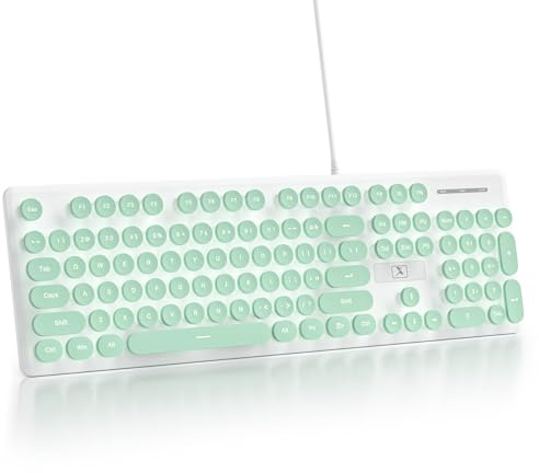 iRoboosta Quiet Keyboard Wired Membrane Keyboard Green, Full Size 104 Keys Typewriter Key Board with Number Pad, White LED Backlit, Round Keycaps, Cute Computer Keyboards (Light Green)
