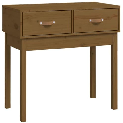 Homvdxl Schmaler Konsolentisch mit 2 Schubladen, Kiefernholz Eingangstisch für Flur, 76 cm kleine Foyertische für Eingang, hinter Couch Sofatisch für Wohnzimmer, Flur, einfache Montage, Honigbraun